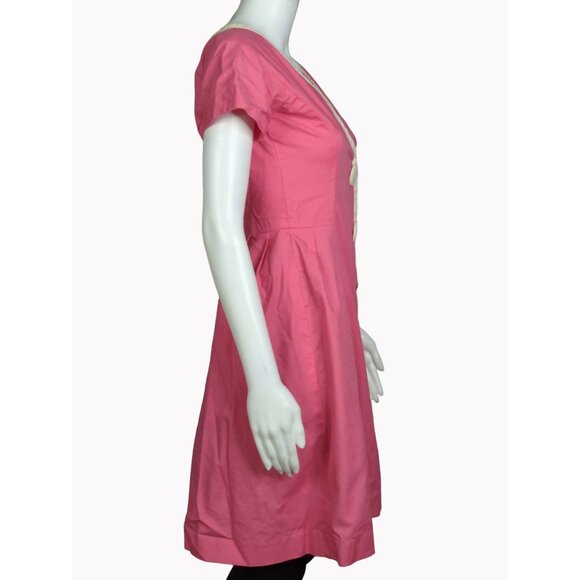 Vintage 60s Womens Small Pink White 5 Button Above Knee Handmade Dress - Picture 2 of 6